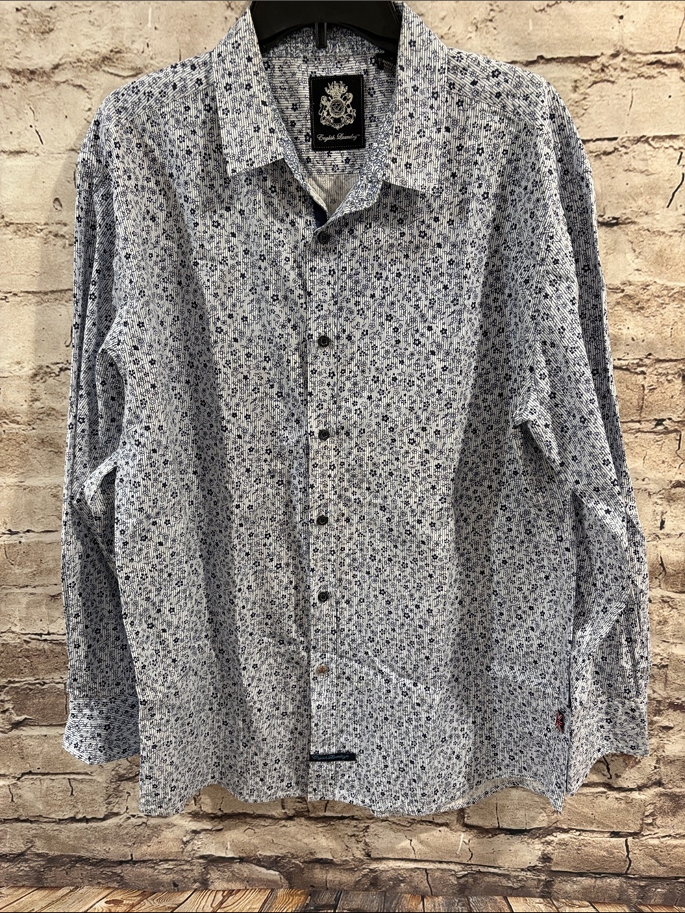 English Laundry White and Blue Floral Button-Down Shirt